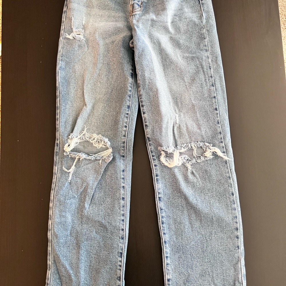 Fashion Nova Blue Straight Leg Distressed Jeans